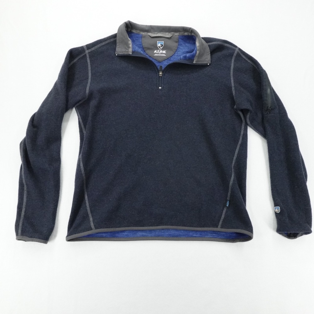 Kuhl Fleece Mens Large Blue Chianti Quarter Zip Wool Blend Outdoors Pullover